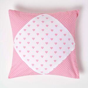 Homescapes Cotton Pink Hearts and Polka Dots Cushion Cover, 60 x 60 cm Homescapes Cotton Pink Hearts and Polka Dots Cushion Cover, 60 x 60 cm