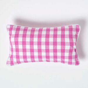 Homescapes Cotton Block Check Gingham Pink Cushion Cover,30 x 50cm Homescapes Cotton Block Check Gingham Pink Cushion Cover,30 x 50cm