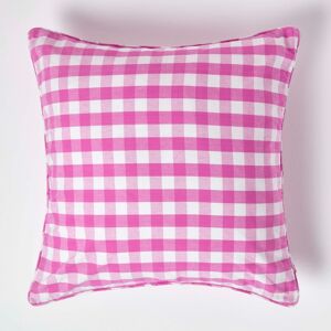 Homescapes Cotton Block Check Gingham Pink Cushion Cover, 60 x 60 cm Homescapes Cotton Block Check Gingham Pink Cushion Cover, 60 x 60 cm