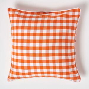Homescapes Cotton Block Check Gingham Orange Cushion Cover, 60 x 60 cm Homescapes Cotton Block Check Gingham Orange Cushion Cover, 60 x 60 cm