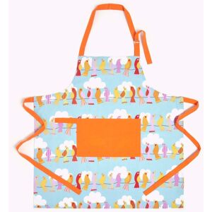 Homescapes Cotton Birds on Wire Orange Blue Unisex Apron With Pocket Homescapes Cotton Birds on Wire Orange Blue Unisex Apron With Pocket