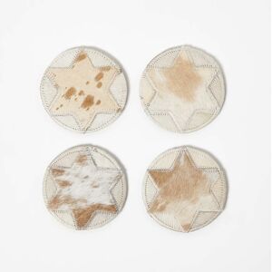 Homescapes Brown Star Round Leather Coasters Set of 4 Homescapes Brown Star Round Leather Coasters Set of 4