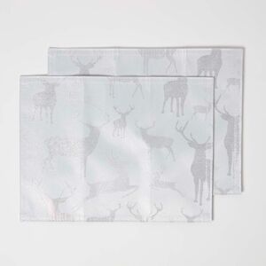 Homescapes Silver Stag Christmas Placemats Set of 2 Homescapes Silver Stag Christmas Placemats Set of 2