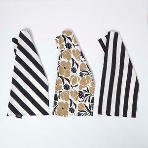 Homescapes Set of 3 100% Cotton Tea Towels, 45 x 65 cm, Black, Beige, White, Stripe, Floral, Durable, Absorbent Homescapes Set of 3 100% Cotton Tea Towels, 45 x 65 cm, Black, Beige, White, Stripe, Floral, Durable, Absorbent