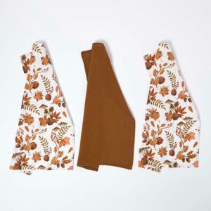 Homescapes Set of 3 100% Cotton Autumn Tea Towels, 45 x 65 cm, Orange, Brown, Floral Leaves, Mushrooms, Pinecones, Durable, Absorbent Homescapes Set of 3 100% Cotton Autumn Tea Towels, 45 x 65 cm, Orange, Brown, Floral Leaves, Mushrooms, Pinecones, Durable, Absorbent