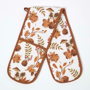 Homescapes 100% Cotton Autumn Oven Glove, 92 x 18 cm, Orange, Brown, Floral Leaves, Mushrooms, Pinecones, Generously Padded Homescapes 100% Cotton Autumn Oven Glove, 92 x 18 cm, Orange, Brown, Floral Leaves, Mushrooms, Pinecones, Generously Padded