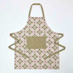 Homescapes 100% Cotton Retro Kitchen Apron, 70 x 85 cm , Pink, Green, Floral, Geometric, Pocket, Adjustable Straps, OEKO-TEX Certified Homescapes 100% Cotton Retro Kitchen Apron, 70 x 85 cm , Pink, Green, Floral, Geometric, Pocket, Adjustable Straps, OEKO-TEX Certified