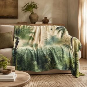Homescapes Throw Blanket, Green Palm Sepia Tropical Print Sofa Throw by Homescapes, 130x170cm - OEKO-TEX Certified Homescapes Throw Blanket, Green Palm Sepia Tropical Print Sofa Throw by Homescapes, 130x170cm - OEKO-TEX Certified