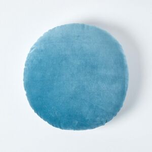 Homescapes Luxury Blue Cotton Velvet Cushion Round Scatter Cushion 40cm Homescapes Luxury Blue Cotton Velvet Cushion Round Scatter Cushion 40cm