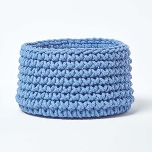 Homescapes Blue Cotton Knitted Round Storage Basket - Storage Basket Homescapes Blue Cotton Knitted Round Storage Basket - Storage Basket