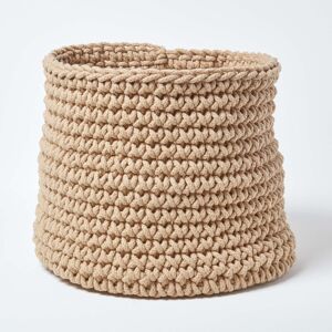 Homescapes Linen Cotton Knitted Round Storage Basket, 42 x 37 cm Homescapes Linen Cotton Knitted Round Storage Basket, 42 x 37 cm