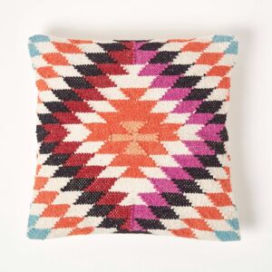 Homescapes Orange Kilim Cushion - Feather Filled, Handwoven, 45x45cm Homescapes Orange Kilim Cushion - Feather Filled, Handwoven, 45x45cm