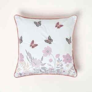 Homescapes Pink Floral & Butterfly Embroidered Cushion with Feather Filling 45 x 45 cm Homescapes Pink Floral & Butterfly Embroidered Cushion with Feather Filling 45 x 45 cm