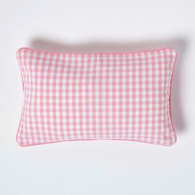 Homescapes Cotton Gingham Check Pink Rectangular Cushion Cover, 30 x 50 cm Homescapes Cotton Gingham Check Pink Rectangular Cushion Cover, 30 x 50 cm