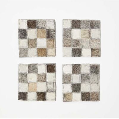 Homescapes Block Check Grey Leather Coasters Set of 4 Homescapes Block Check Grey Leather Coasters Set of 4
