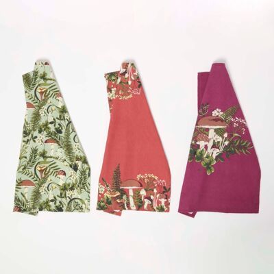 HOMESCAPES Woodland Mushrooms Cotton Tea Towels - Tea Towels HOMESCAPES Woodland Mushrooms Cotton Tea Towels - Tea Towels