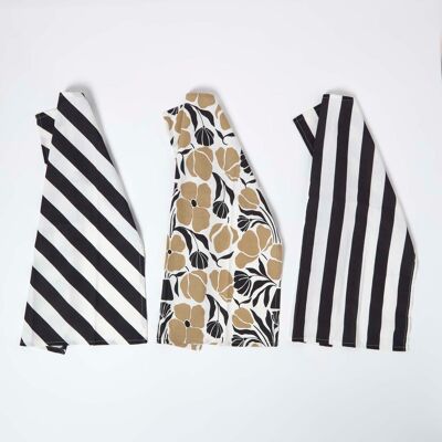 Homescapes Set of 3 100% Cotton Tea Towels, 45 x 65 cm, Black, Beige, White, Stripe, Floral, Durable, Absorbent Homescapes Set of 3 100% Cotton Tea Towels, 45 x 65 cm, Black, Beige, White, Stripe, Floral, Durable, Absorbent