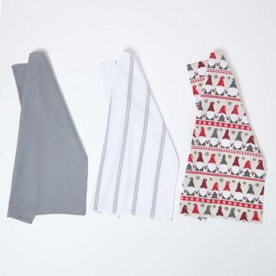 Homescapes Set of 3 Cotton Gonk Tea Towels, 64 x 45 cm, Grey, Festive, Absorbent, Handcrafted, Machine Washable, Durable, OEKO-TEX Certified Homescapes Set of 3 Cotton Gonk Tea Towels, 64 x 45 cm, Grey, Festive, Absorbent, Handcrafted, Machine Washable, Durable, OEKO-TEX Certified