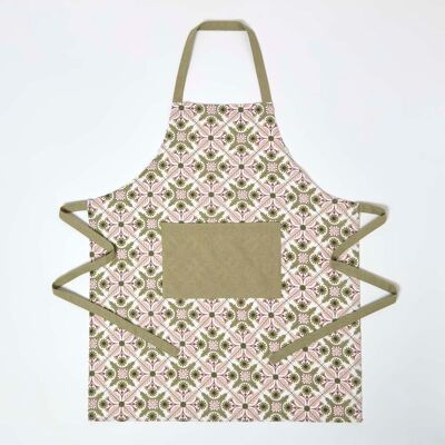 Homescapes 100% Cotton Retro Kitchen Apron, 70 x 85 cm , Pink, Green, Floral, Geometric, Pocket, Adjustable Straps, OEKO-TEX Certified Homescapes 100% Cotton Retro Kitchen Apron, 70 x 85 cm , Pink, Green, Floral, Geometric, Pocket, Adjustable Straps, OEKO-TEX Certified