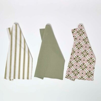 Homescapes Set of 3 100% Cotton Retro Tea Towels, 45 x 65 cm, Pink, Green, Floral, Geometric, Absorbent, Durable, OEKO-TEX Certified Homescapes Set of 3 100% Cotton Retro Tea Towels, 45 x 65 cm, Pink, Green, Floral, Geometric, Absorbent, Durable, OEKO-TEX Certified