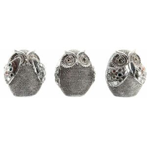 DKD Home Decor Silver Owl Resin Figurine - 3 pcs DKD Home Decor Silver Owl Resin Figurine - 3 pcs
