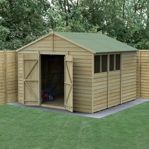 Forest Garden 10' x 10' Forest 4Life 25yr Guarantee Overlap Pressure Treated Double Door Apex Wooden Shed (3.21m x 3.01m)
