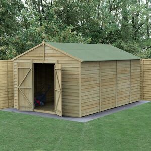 Forest Garden 15' x 10' Forest 4Life 25yr Guarantee Overlap Pressure Treated Windowless Double Door Apex Wooden Shed (4.48m x 3.21m)