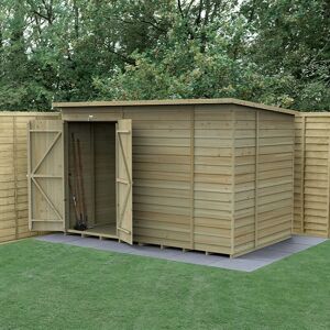 Forest Garden 10' x 6' Forest 4Life 25yr Guarantee Overlap Pressure Treated Windowless Double Door Pent Wooden Shed (3.11m x 2.04m)
