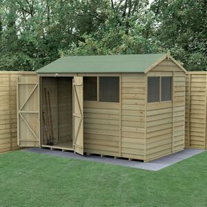 Forest Garden 10' x 6' Forest 4Life 25yr Guarantee Overlap Pressure Treated Double Door Reverse Apex Wooden Shed - 4 Windows (3.01m x 1.99m)