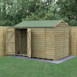 Forest Garden 10' x 6' Forest 4Life 25yr Guarantee Overlap Pressure Treated Windowless Double Door Reverse Apex Wooden Shed (3.01m x 1.99m)