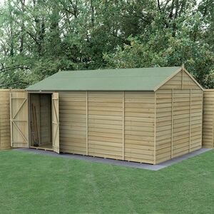 Forest Garden 15' x 10' Forest 4Life 25yr Guarantee Overlap Pressure Treated Windowless Double Door Reverse Apex Wooden Shed (4.48m x 3.21m)