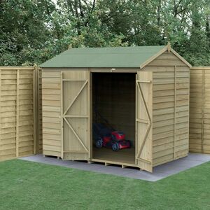 Forest Garden 8' x 6' Forest 4Life 25yr Guarantee Overlap Pressure Treated Windowless Double Door Reverse Apex Wooden Shed (2.42m x 1.99m)