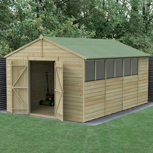 Forest Garden 15' x 10' Forest Beckwood 25yr Guarantee Shiplap Pressure Treated Double Door Apex Wooden Shed (4.48m x 3.21m)
