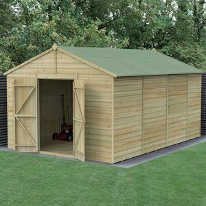 Forest Garden 15' x 10' Forest Beckwood 25yr Guarantee Shiplap Pressure Treated Windowless Double Door Apex Wooden Shed (4.48m x 3.21m)