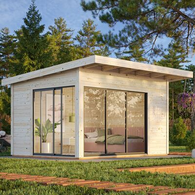 Palmako Andrea 4.3m x 4m Log Cabin with Sliding Doors - Garden House Palmako Andrea 4.3m x 4m Log Cabin with Sliding Doors - Garden House