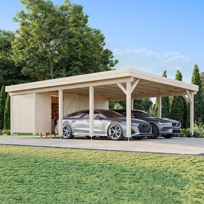 PALMAKO Karl Wooden Carport - Flat Roof - 2 Vehicles PALMAKO Karl Wooden Carport - Flat Roof - 2 Vehicles