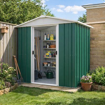 6'8 x 6'6' Yardmaster Green Metal Shed (2.02m x 1.97m) 6'8 x 6'6' Yardmaster Green Metal Shed (2.02m x 1.97m)
