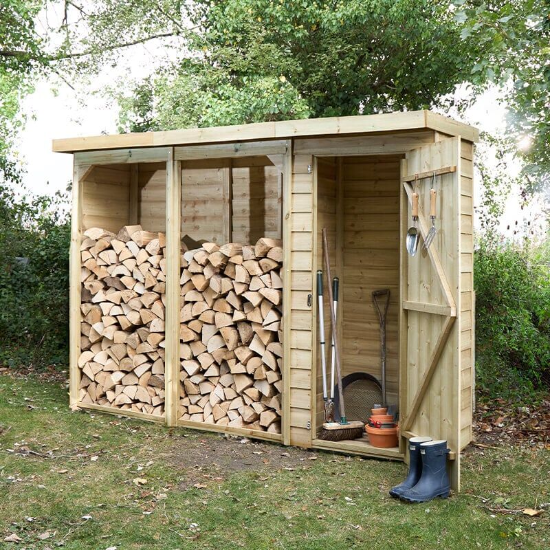 Forest Garden 8'11 x 2'10 Forest Pent Large Overlap Logstore with Tool Storage (2.7m x 0.9m)