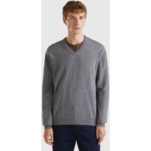United Colors of Benetton Benetton, Gray V-neck Sweater In Pure Merino Wool, Dark Gray, Men United Colors of Benetton Benetton, Gray V-neck Sweater In Pure Merino Wool, Dark Gray, Men