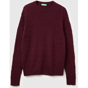 United Colors of Benetton Benetton, Cable Knit Sweater In Cashmere Blend, Burgundy, Men United Colors of Benetton Benetton, Cable Knit Sweater In Cashmere Blend, Burgundy, Men
