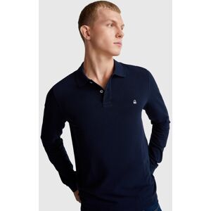 United Colors of Benetton Benetton, Long Sleeve Cotton Polo, Dark Blue, Men United Colors of Benetton Benetton, Long Sleeve Cotton Polo, Dark Blue, Men