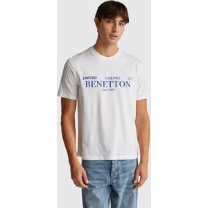 United Colors of Benetton Benetton, T-shirt In Cotton With Logo, White, Men United Colors of Benetton Benetton, T-shirt In Cotton With Logo, White, Men