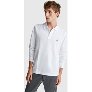 United Colors of Benetton Benetton, Long Sleeve Cotton Polo, White, Men United Colors of Benetton Benetton, Long Sleeve Cotton Polo, White, Men