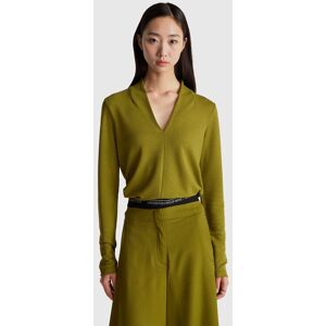 United Colors of Benetton Benetton, Crepe T-shirt With V-neck, Military Green, Women United Colors of Benetton Benetton, Crepe T-shirt With V-neck, Military Green, Women