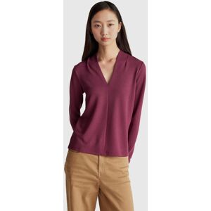 United Colors of Benetton Benetton, Crepe T-shirt With V-neck, Plum, Women United Colors of Benetton Benetton, Crepe T-shirt With V-neck, Plum, Women