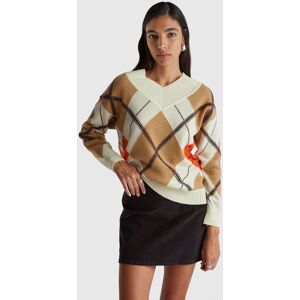 United Colors of Benetton Benetton, Sweater With Diamond Inlay, Camel, Women United Colors of Benetton Benetton, Sweater With Diamond Inlay, Camel, Women