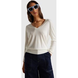 United Colors of Benetton Benetton, V-neck Top In Silk Blend, Creamy White, Women United Colors of Benetton Benetton, V-neck Top In Silk Blend, Creamy White, Women