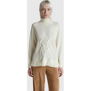United Colors of Benetton Benetton, Oversized Turtleneck Sweater With Fringe, Creamy White, Women United Colors of Benetton Benetton, Oversized Turtleneck Sweater With Fringe, Creamy White, Women