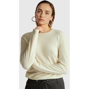 United Colors of Benetton Benetton, Cream Crew Neck Sweater In Pure Merino Wool, Creamy White, Women United Colors of Benetton Benetton, Cream Crew Neck Sweater In Pure Merino Wool, Creamy White, Women