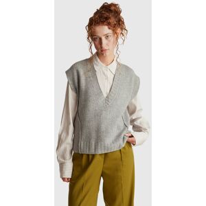 United Colors of Benetton Benetton, V-neck Vest In Wool Blend, Gray, Women United Colors of Benetton Benetton, V-neck Vest In Wool Blend, Gray, Women